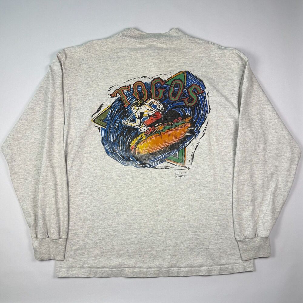 Vintage 90s Togo's Sandwich Surfer L/S Shirt XL Gray Mock Neck USA